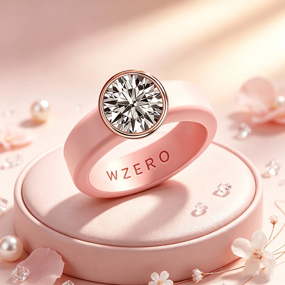 Women's Pink Silicone Ring with Round Cut Main Stone