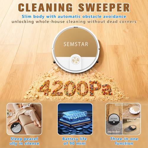 robot vacuum cleaner 3 in 1 sweeping mopping and vacuuming 4200 pa powerful cleaning ideal for floor cleaning pet hair removal dust and your household cleaning assistant and