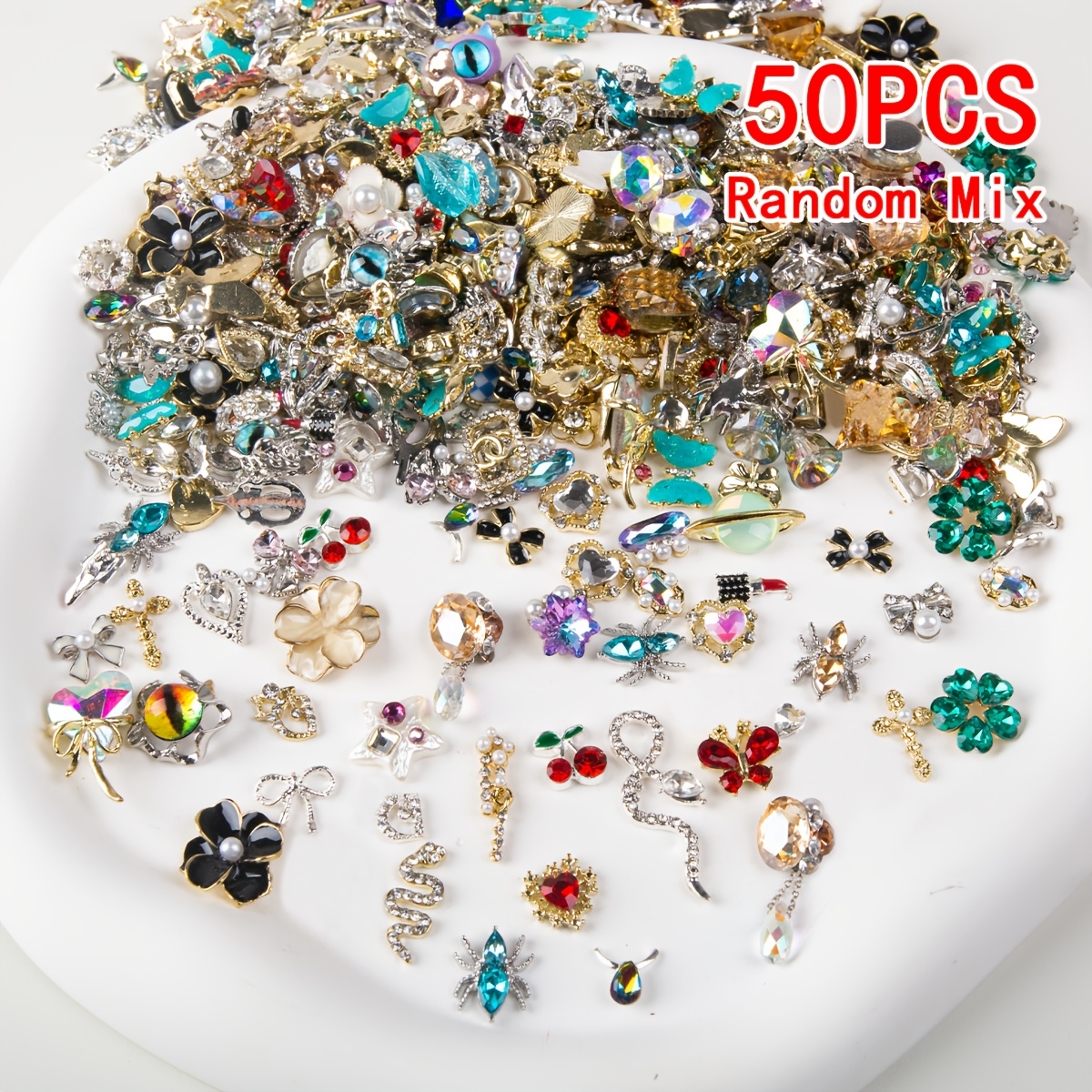 Image of 30/50pcs Random Mixed Style Luxury Nail Art Additions, Random Mix Of Nail Art Decorations And Additions, Suitable For Women And ' Nail Products And Decorations