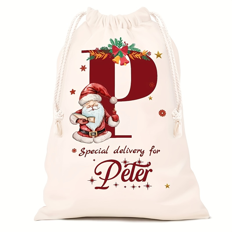 Personalized Name Christmas Gift Bags, Extra Large Drawstring Santa Bags