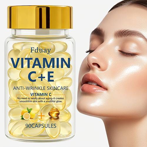90pcs vitamin c e skincare essence capsules with vitamin c vitamin e collagen moisturizer lifts facial drops nutrient boost smooth hydrated daily skincare routine travel friendly skincare dropper applicator