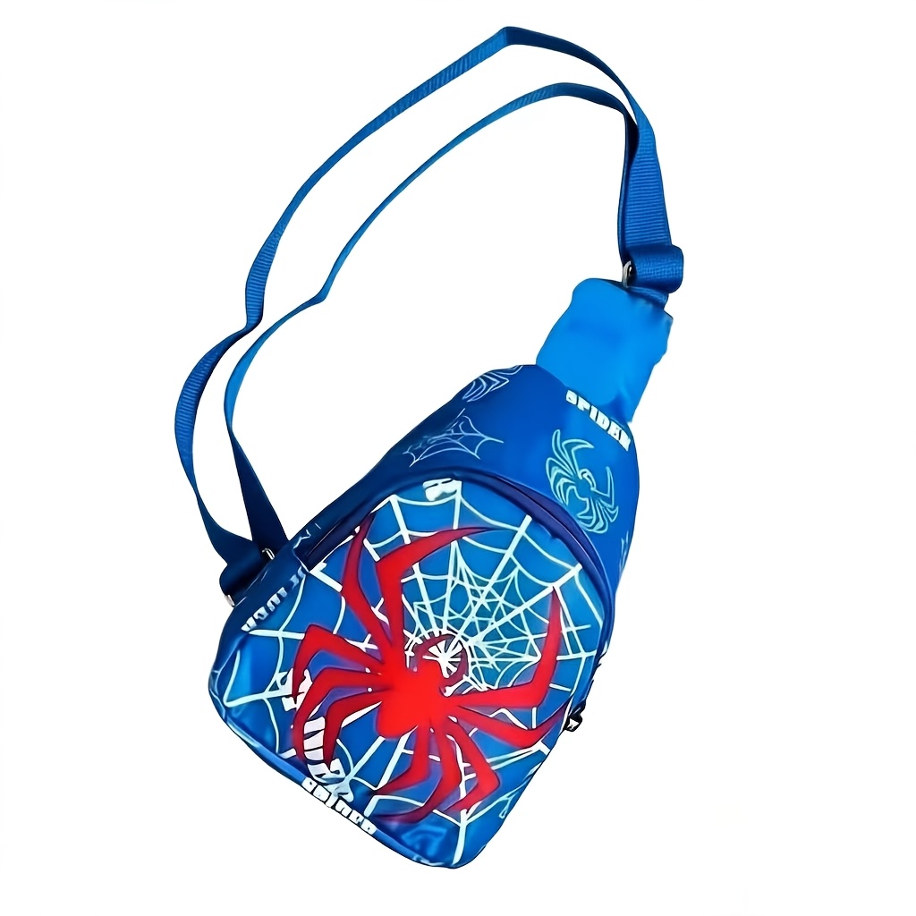 TEMU Children's Spider-themed Mini Backpack & Waist Bag With Coin Purse - Adjustable Crossbody Chest Pack Suitable For &, Lightweight Bag For