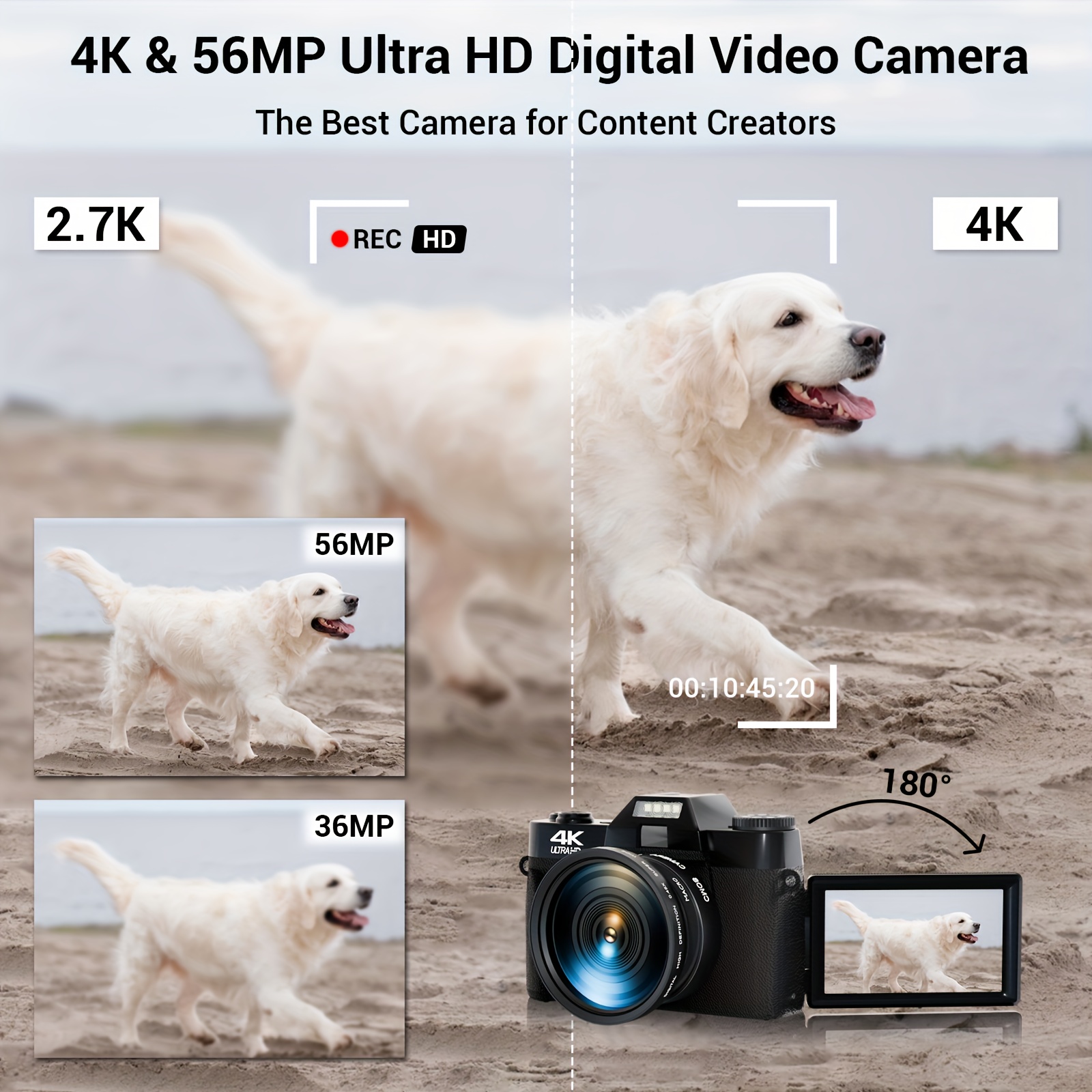 48MP 4K High-Definition Digital Camera Capture Stunning 4K Videos  Photos with 3-Inch *° Flip Screen, Anti-Shake, 16* Z