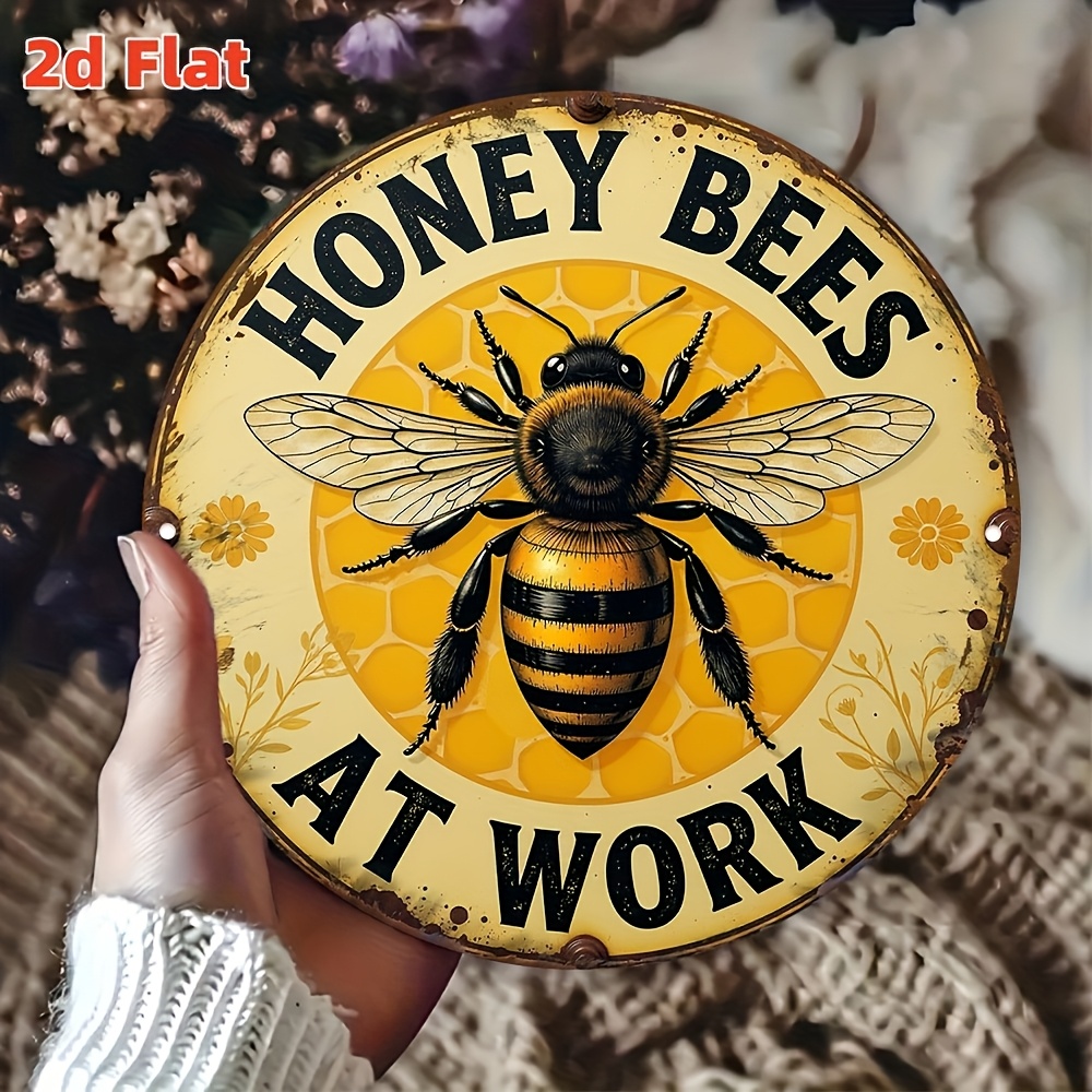 TEMU 2d Flat, -themed "bees " Wall Sign - Wood Hanging Plaque Suitable For Indoor/outdoor Garden Decor, Honeycomb Decoration, Vintage Beehive Art For