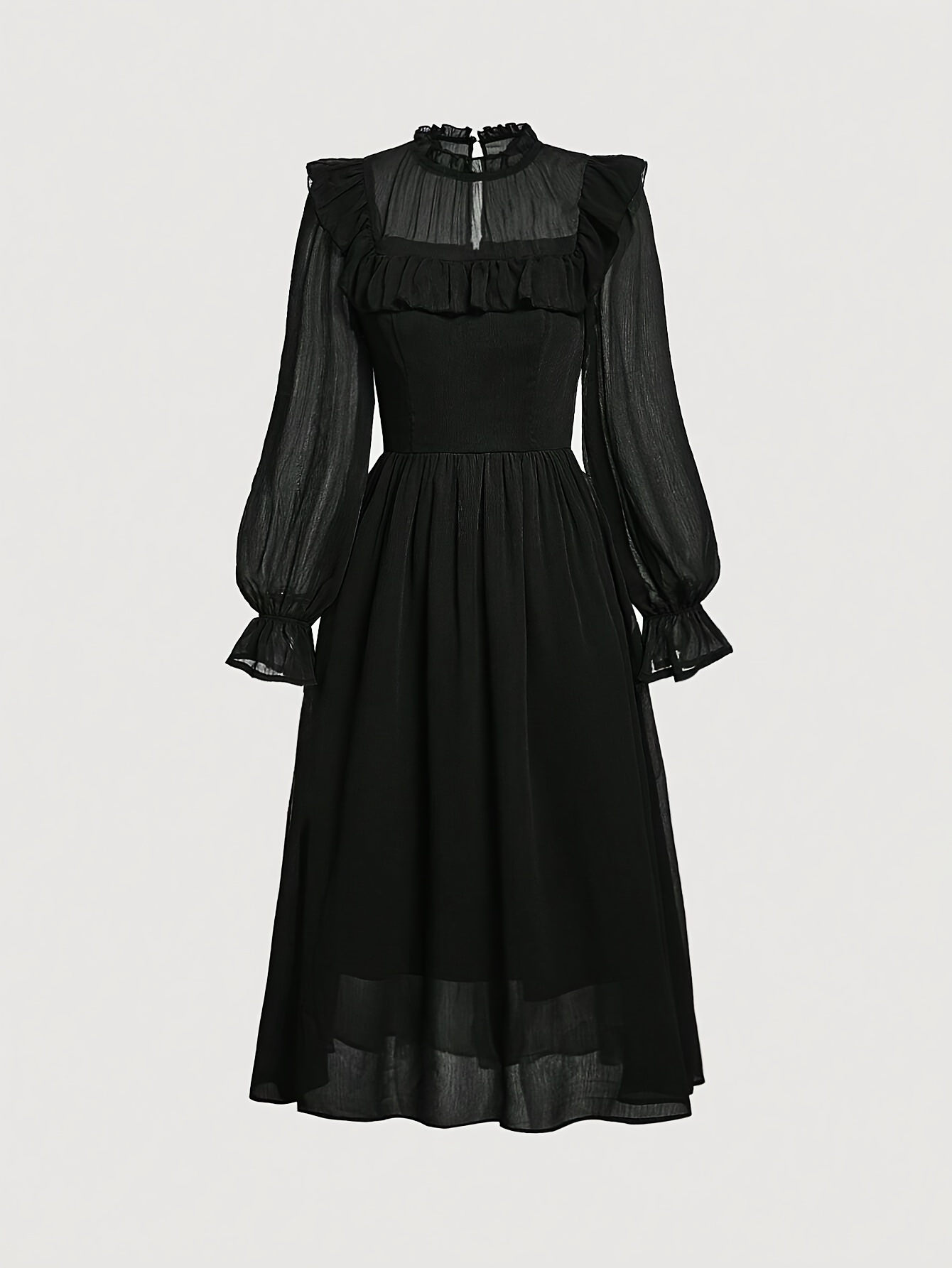 Women's Elegant -Line Maxi Dress * Long Sleeves & Stand Collar - Loose Fit  Winter Dress Suitable for Fall/Winter, Weddings, Church Events, Daily Wear  - Solid Color Long Length Dress