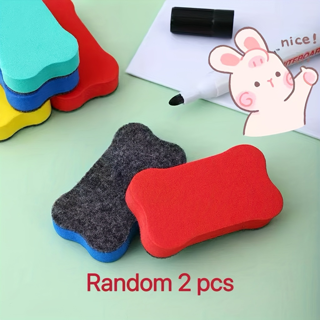 Random 2-color Grooved Handle Eraser - Dust-free Blackboard & Whiteboard Eraser, Cartoon Design. Suitable For Classroom, Office, Home - Teacher And Student School Supplies
