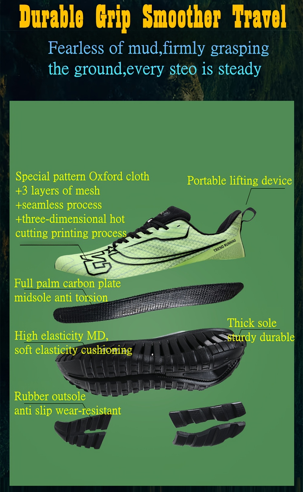 Men'S Technology Carbon Board Running Shoes | Breathable Athletic Sneakers with Cushioned Shock Absorbing EVA Chunky Sole, Casual Sporty Look, Slip-resistant Wear-resistant All-Terrain Grip for Gym, Jogging, Marathon - Running & Work Out Training Sh