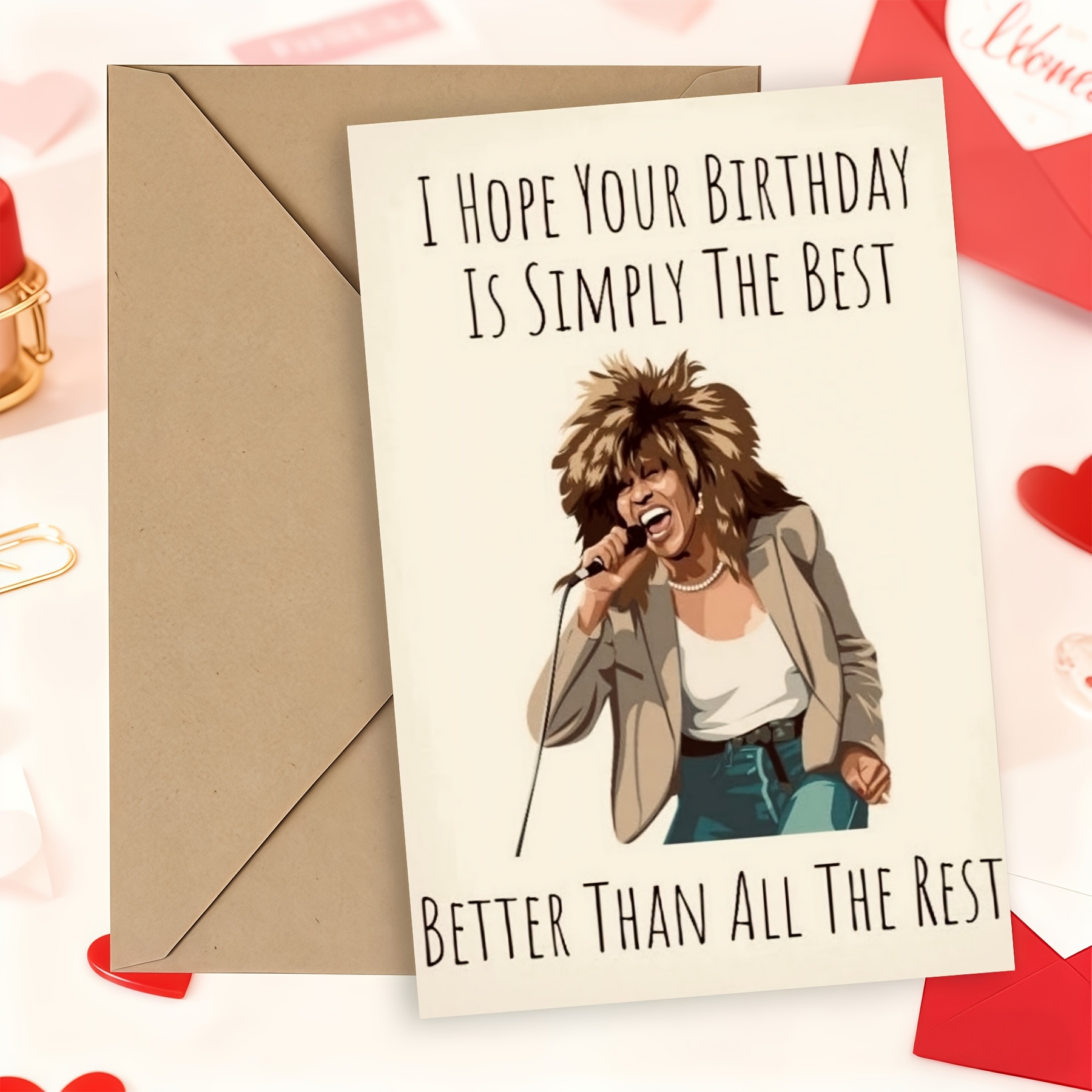 TEMU A Fun Birthday Card With A Beige Background Color, Featuring Illustrations Of Singer Characters And Humorous Birthday Message Copy, Suitable For
