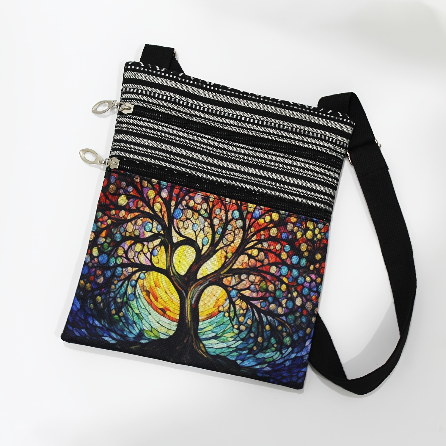 E-shop Mode Cartoon-Crossbody-Tasche mit Tiermotiv, verstellbarem Riemen, Doppelreißverschluss, faltbarem Design, Polyestermaterial, ungefüttert -