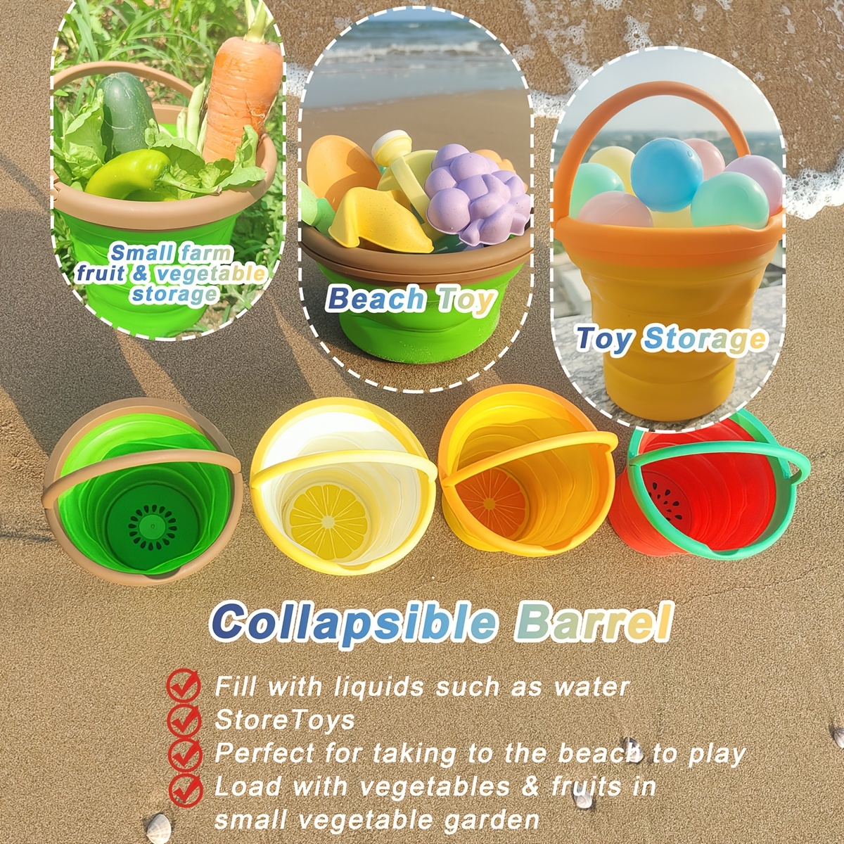 LASIVE Folding Beach Bucket Collapsible PP Barrel for Kids