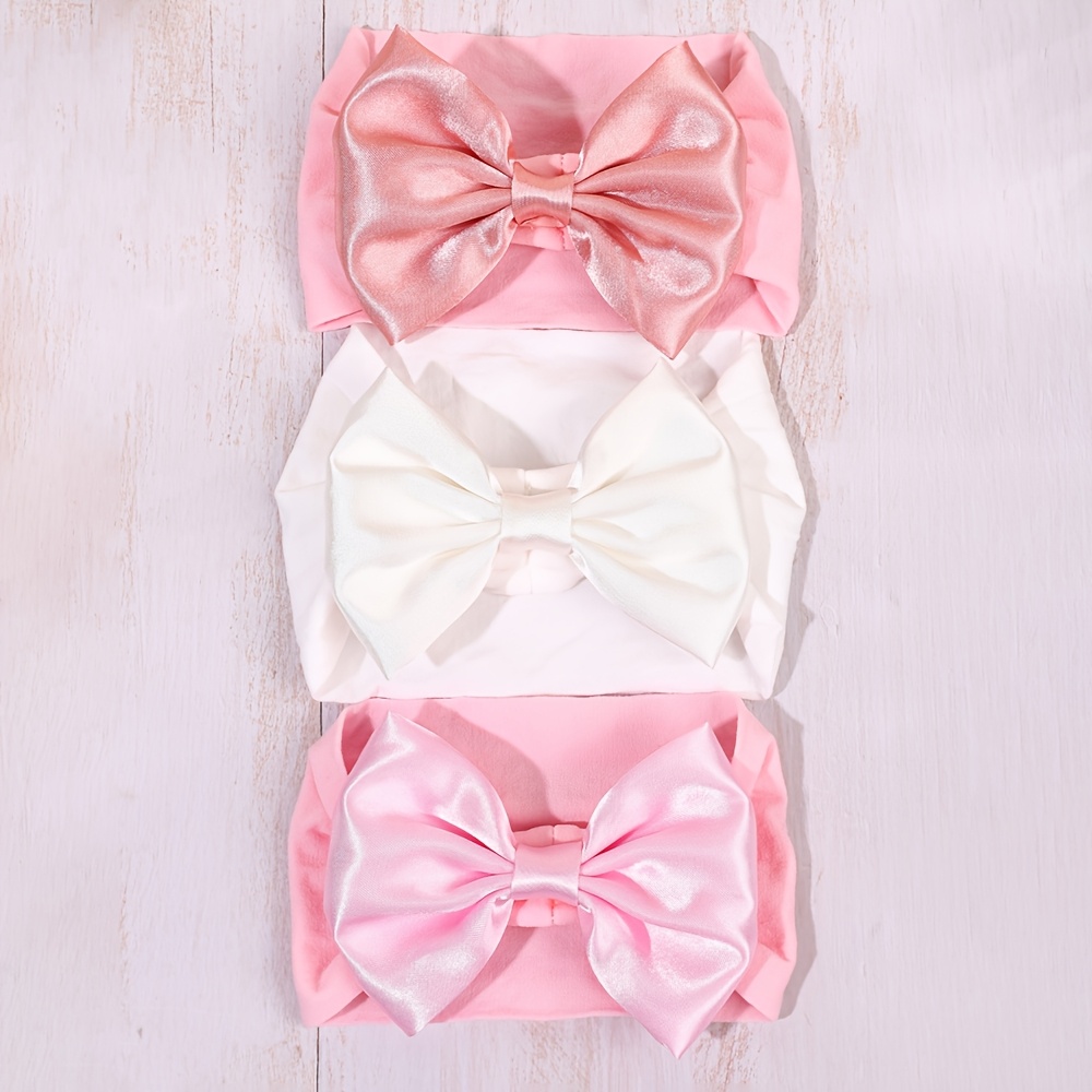 TEMU 3pcs Solid Color Bow Hairbands For Women Soft Wide Bow Headbands Handmade Bow Hair Hoops Hair Accessories For , Gifts, Daily Life