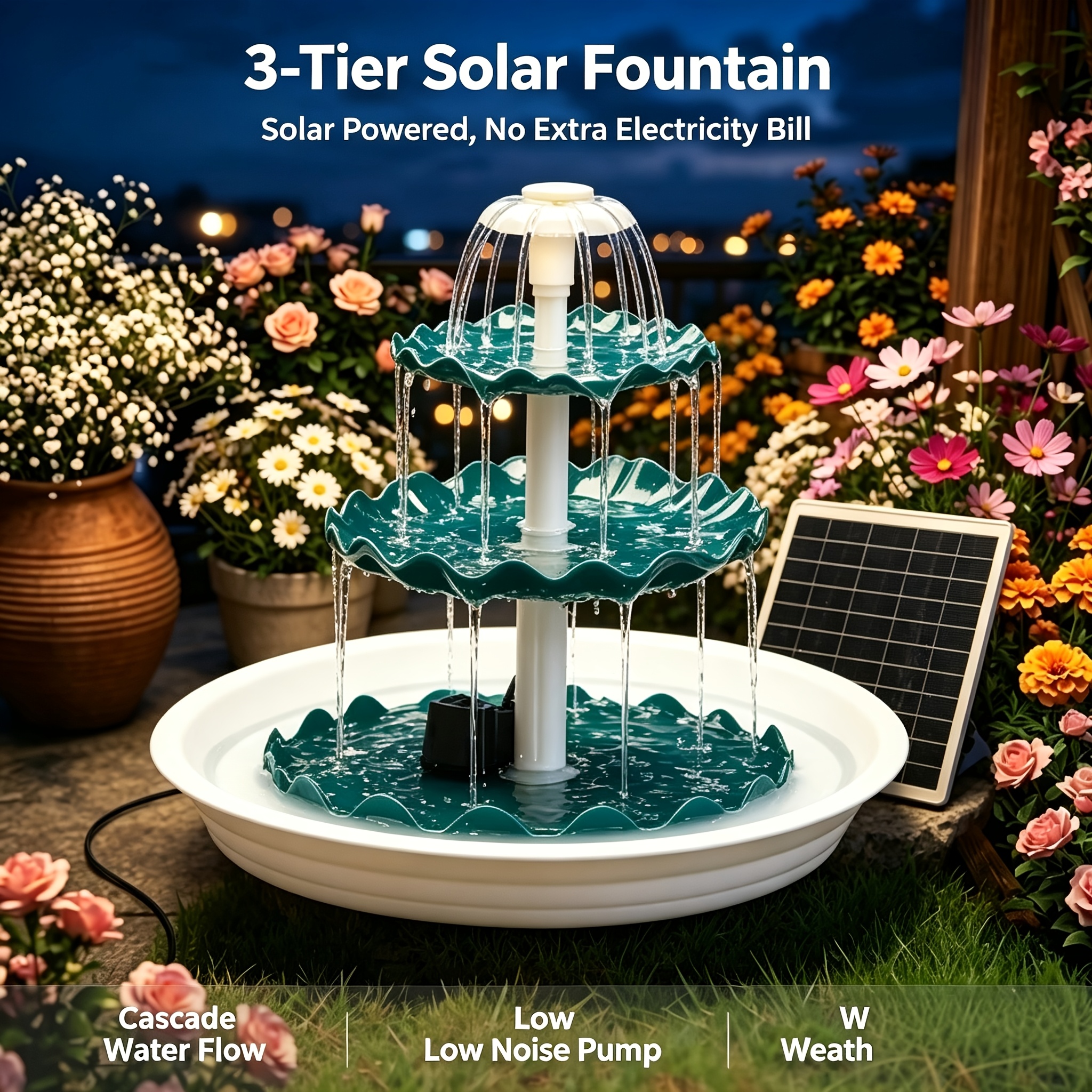 TEMU 4-tier Outdoor Fountain With Water Pump - Solar Water Feature Suitable For Garden, Patio, Pond & Bird Bath, Self- Water Circulation System,