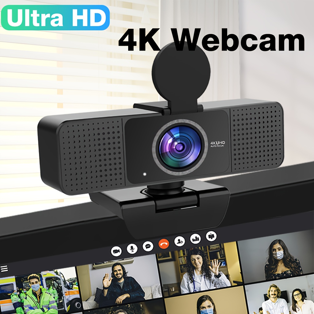 une webcam 4k ultra hd équipée dun microphone et dun couvercle de caméra, plug-and-play,   en charge   automatique de  , convient aux ordinateurs portables et aux ordinateurs de bureau,   pour le streaming en direct, les appels vidéo, les réunions, les cours en ligne et le gaming.