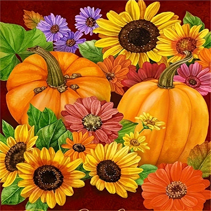 

Sunflower & Pumpkin Diy 5d Diamond Painting Kit - Round Acrylic Diamonds, Frameless Art Embroidery Cross Stitch For Wall Decor, Craft Supplies Gift Set