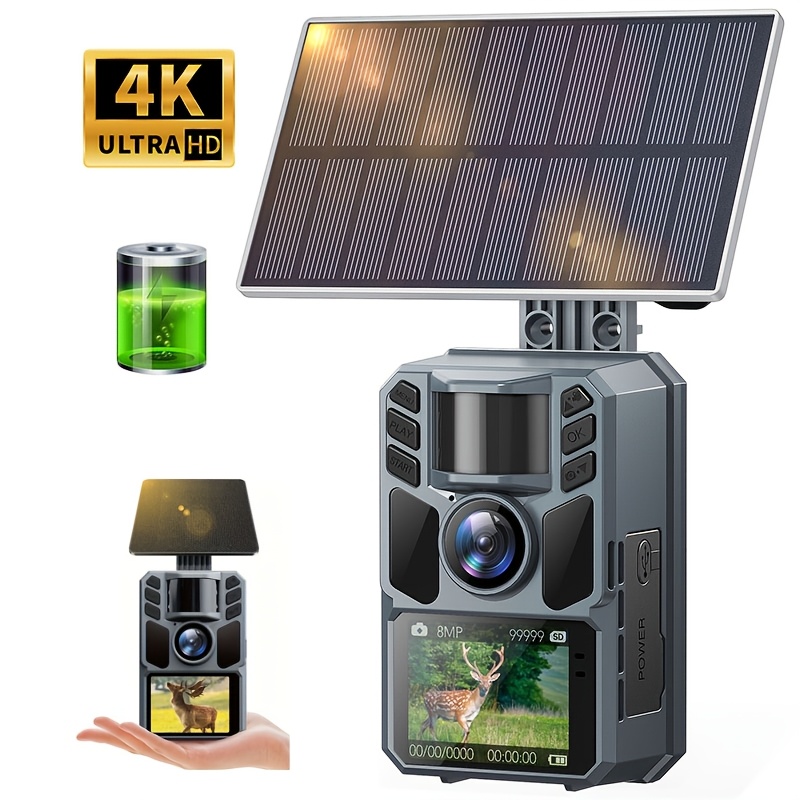 Image of 4k Cameras Solar Game Trail Cam-130-degree Wide Angle Deer Wildlife Monitoring With Night In 5000mah Battery 0.2s Camera