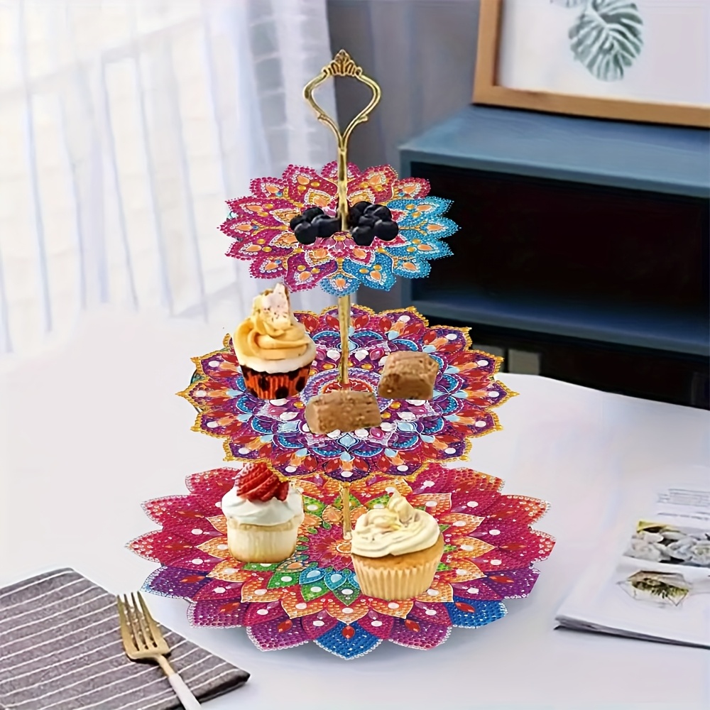 

3-tier Mandala Diy Diamond Painting Dessert Stand Set - Round Acrylic () Cake Display Tray For Wedding, Birthday, Thanksgiving, Valentine's Day - Elegant Table Decor