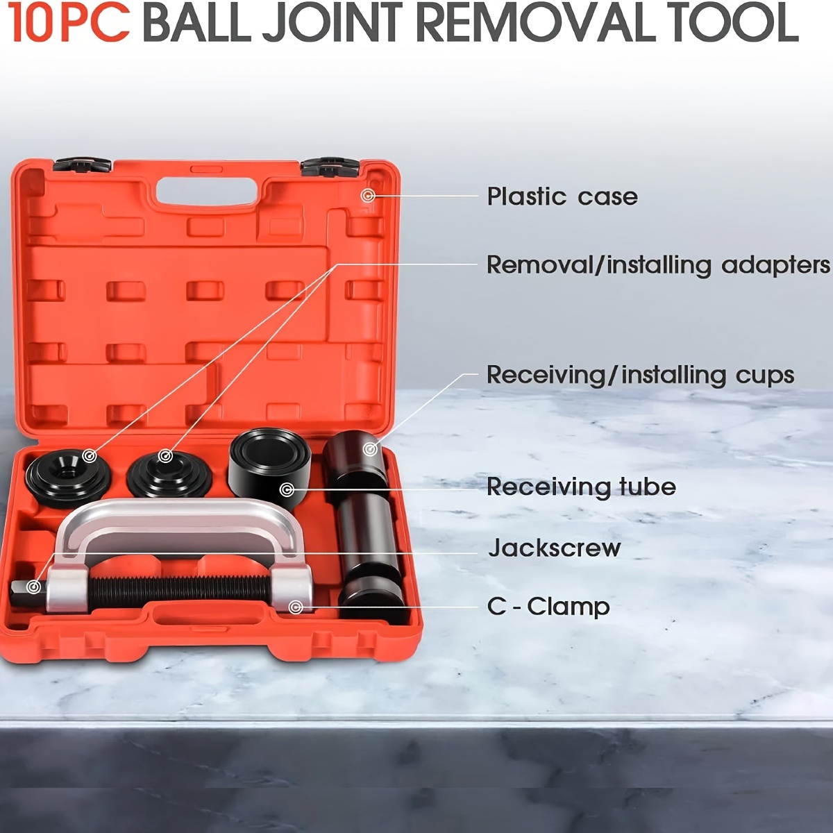 10pcs set of heavy duty ball head press and u coupler disassembly tool for car maintenance tools with 4x4 adapters suitable for 2wd 4wd cars and light trucks upper and lower ball head press disassembly tool disassembly and installation service Product details 1