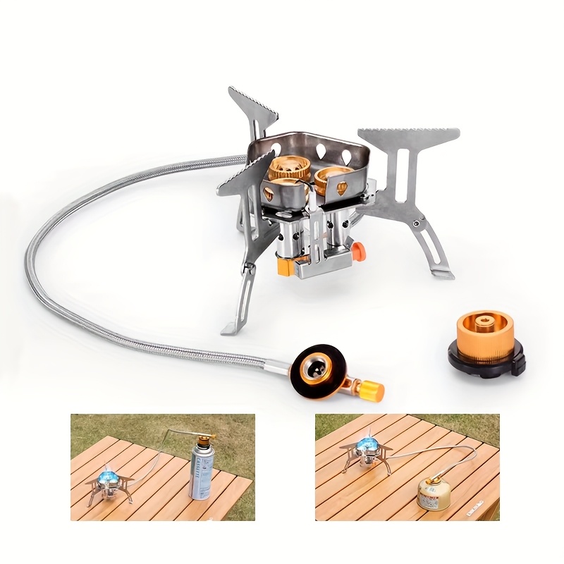 3500W / 6800W Windproof Camping Stove with Fuel Canister Adapter, Piezo Ignition, Durable Stainless Steel, Portable Foldable Grill for Outdoor Hiking and Picnics - Ideal for Thanksgiving, Independence Day, Christmas, Halloween, Camping Gear | Modern Camping Gear | Durable Construction, Camping Stove