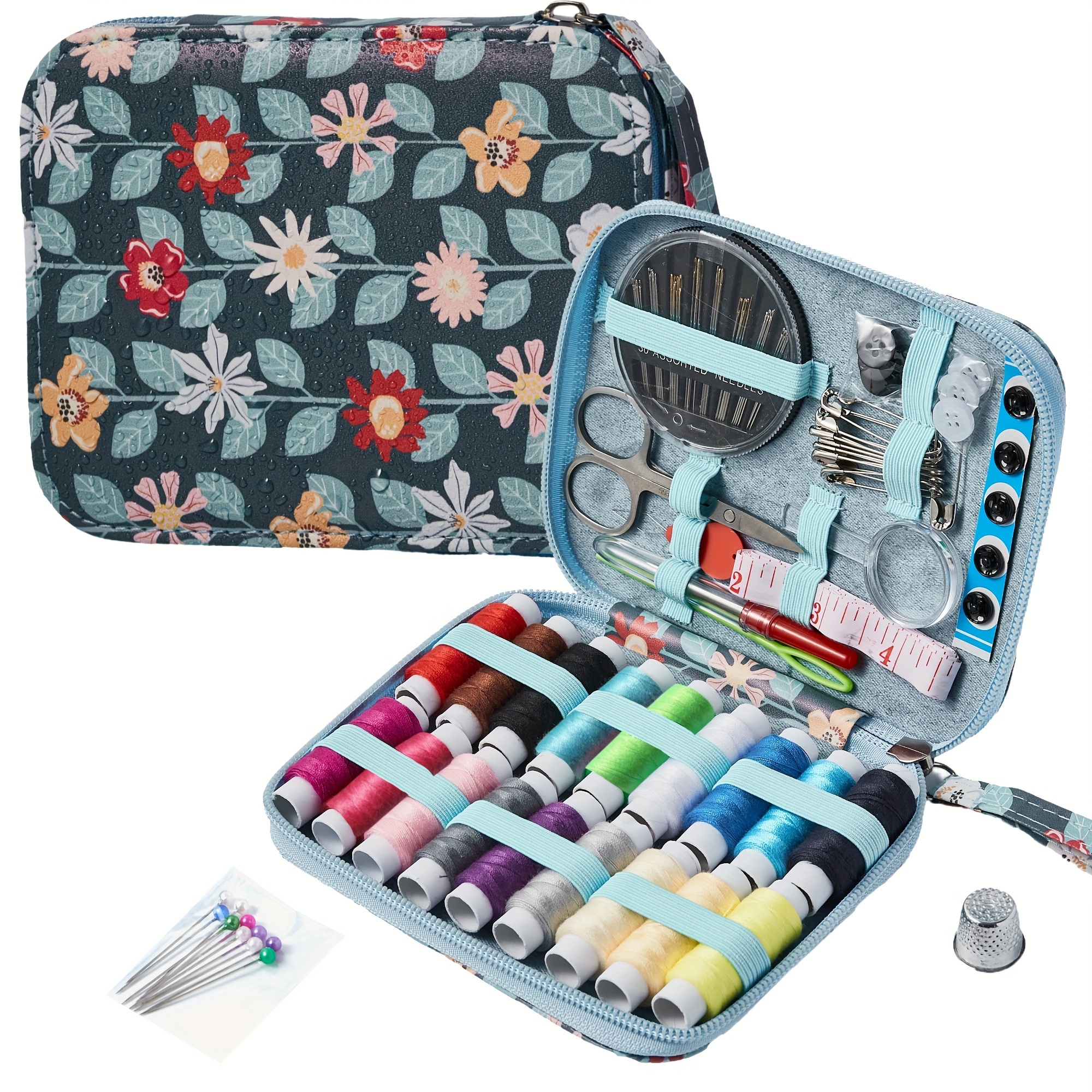 

87-piece Deluxe Sewing Kit With Scissors, Tape Measure & Needle Threader - Complete Emergency Repair Set For Adults, Beginners, Home & Travel Use - Dark Green