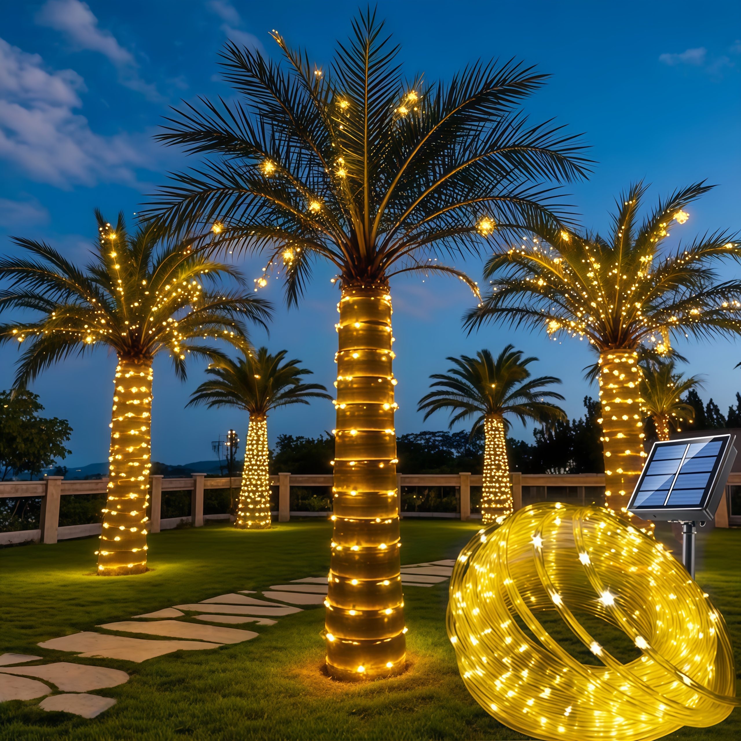 Ledido Palma colorata illuminata con 3 noci di cocco, palme da 144 LED illuminate per esterni, con telecomando impermeabile, palma artificiale a LED per luau, estate, hawaiana, patio, tropicale