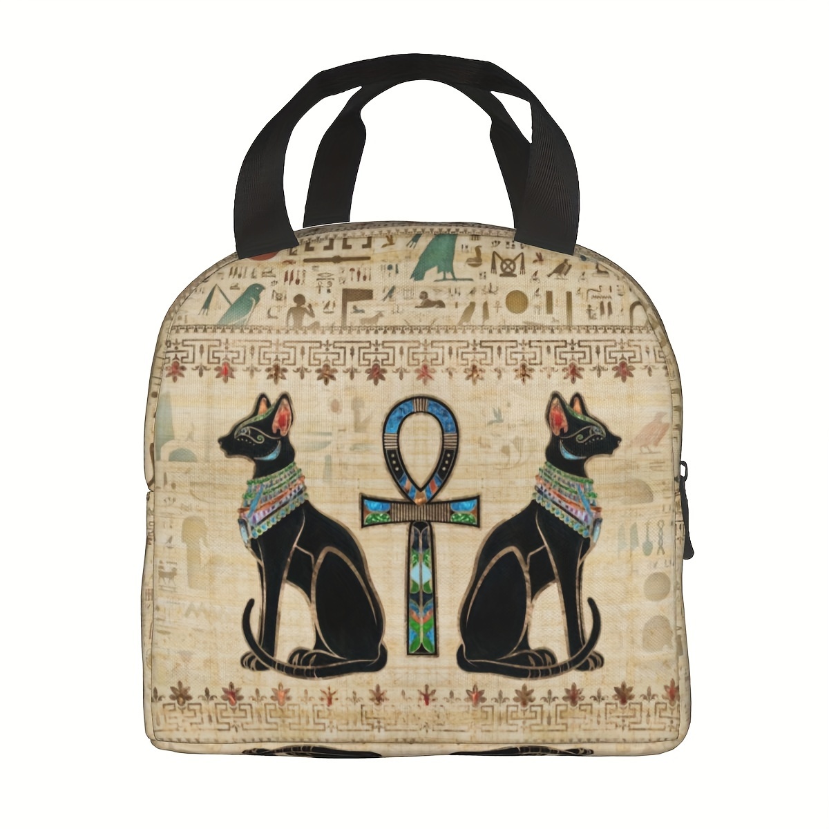 

Vintage Egyptian Hieroglyphics & Cats Insulated Lunch Bag - Durable Oxford Cloth Hand Washable Lunch Tote With Advanced Thermal Insulation, Ideal For Women, Men, Office, Travel, Picnic