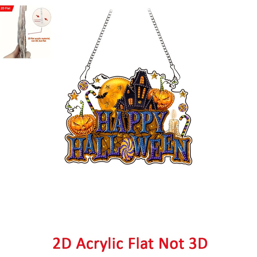 TEMU 1pc 2d Flat Acrylic Halloween Happy Painting Set, 5d Diy Special-shaped Crystal Local Painting Mosaic Craft, Gift, Office Desk Decoration Art.