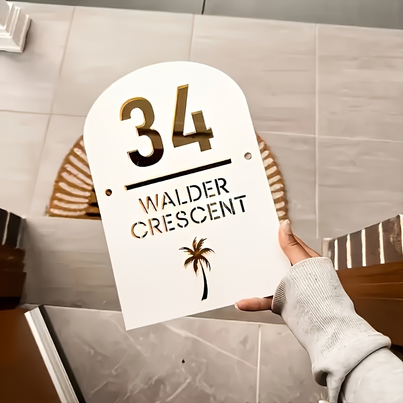 TEMU Personalized Acrylic Door Sign Featuring A Tree Motif, An Outdoor Address Plaque With Laser-cut Design, Suitable For Wall Mounting As A House