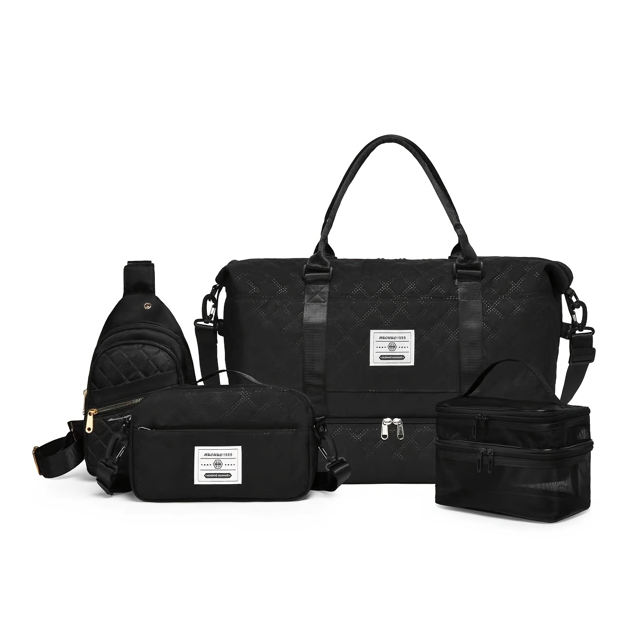 4pcs Set Handbag And Tote Bag, Multi-functional Quilting Travel Suitcase With Shoe Compartment Fitness Handbag, Suitable For Travel And Outdoor Activities, Including Chest Bag, Toiletry Bag