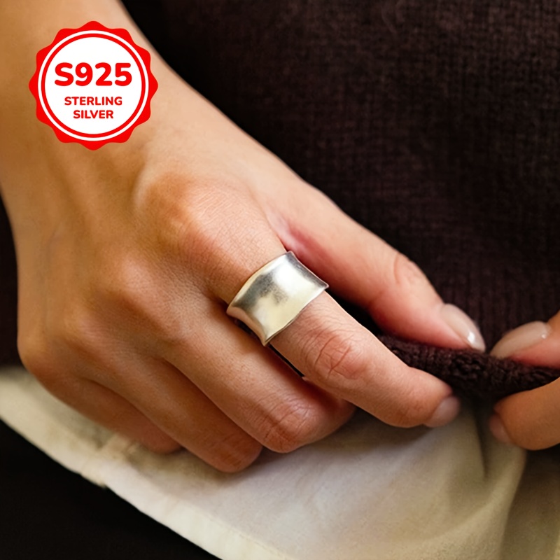 925 Silver Adjustable Wide Band Geometric Open Ring