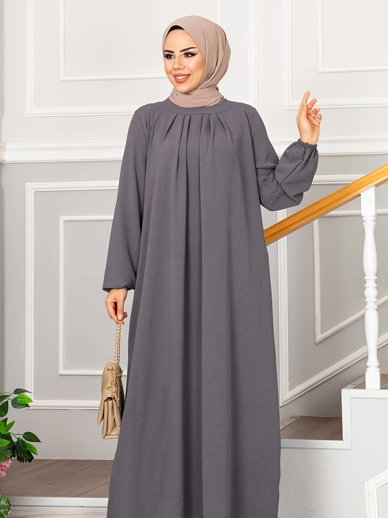 evening dresses wholesale Pink Long Sleeve High Neck Prom Dresses Modest Muslim Formal Dress 665 –  Viniodress main image 0