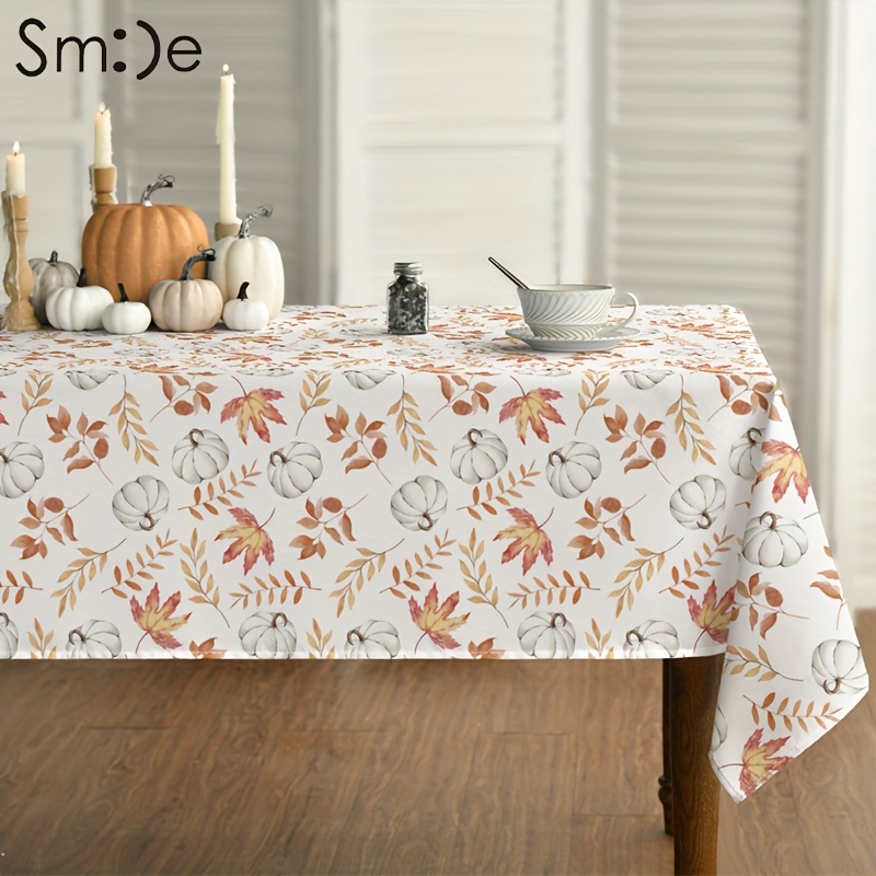 

Sm:)e Fall Tablecloth 60x84 Inch 1pc And Cloth Napkin 18 X 18 Inch 4pc, Thanksgiving White Leaf Table Cover For Kitchen Party Picnic Dinner Funky Home Decor