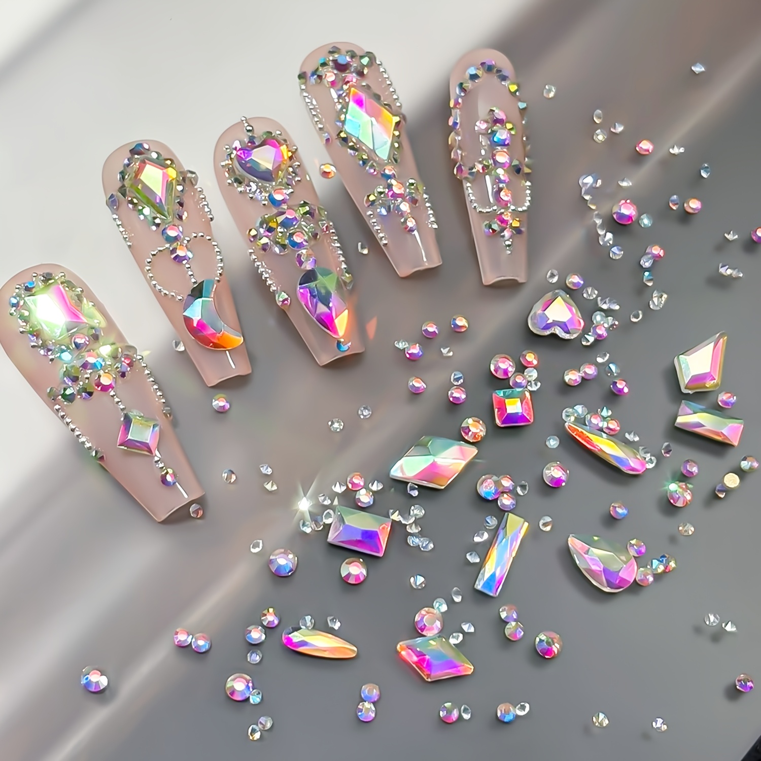 TEMU Mixed Irregular Luxury Bling Ab Color Nail Rhinestones, Sparkly Flatback Crystals For Manicure, Glass Gems Nail Art Supplies Nail Art Decoration