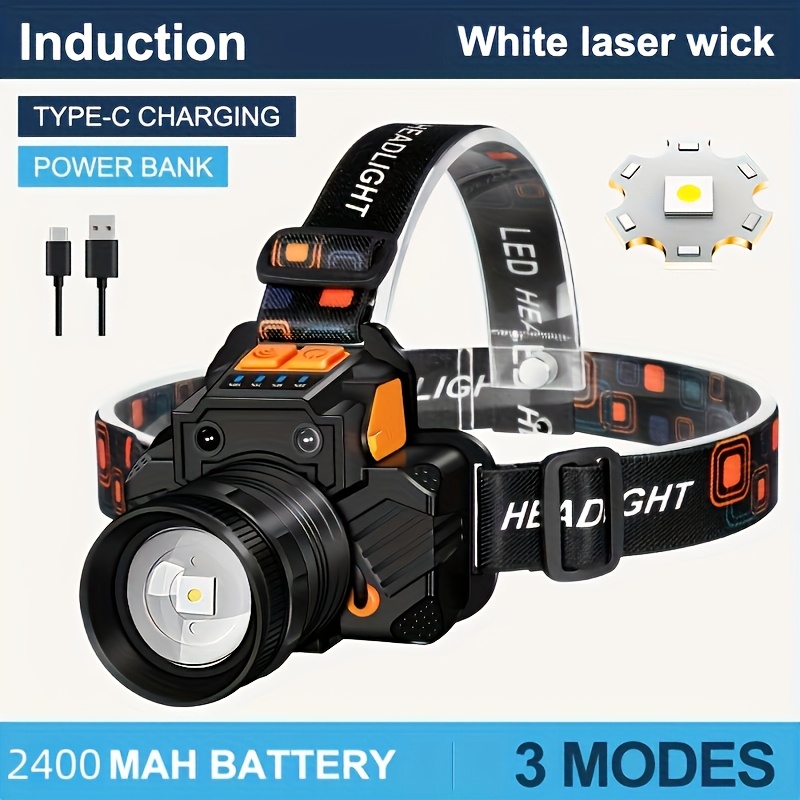 TEMU Portable Headlamp, Headlamp, Flashlight, Usb Rechargeable, Long-lasting, Lighting, Flashlight, Light, Headlamp, Fishing Light, Suitable For