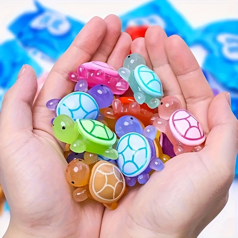 TEMU 16pcs Resin Turtle Figurines, Assorted Colors, Glowing Sea Turtle Collectibles For Party Favors And Holiday Decorations, Cartoon, Collectibles