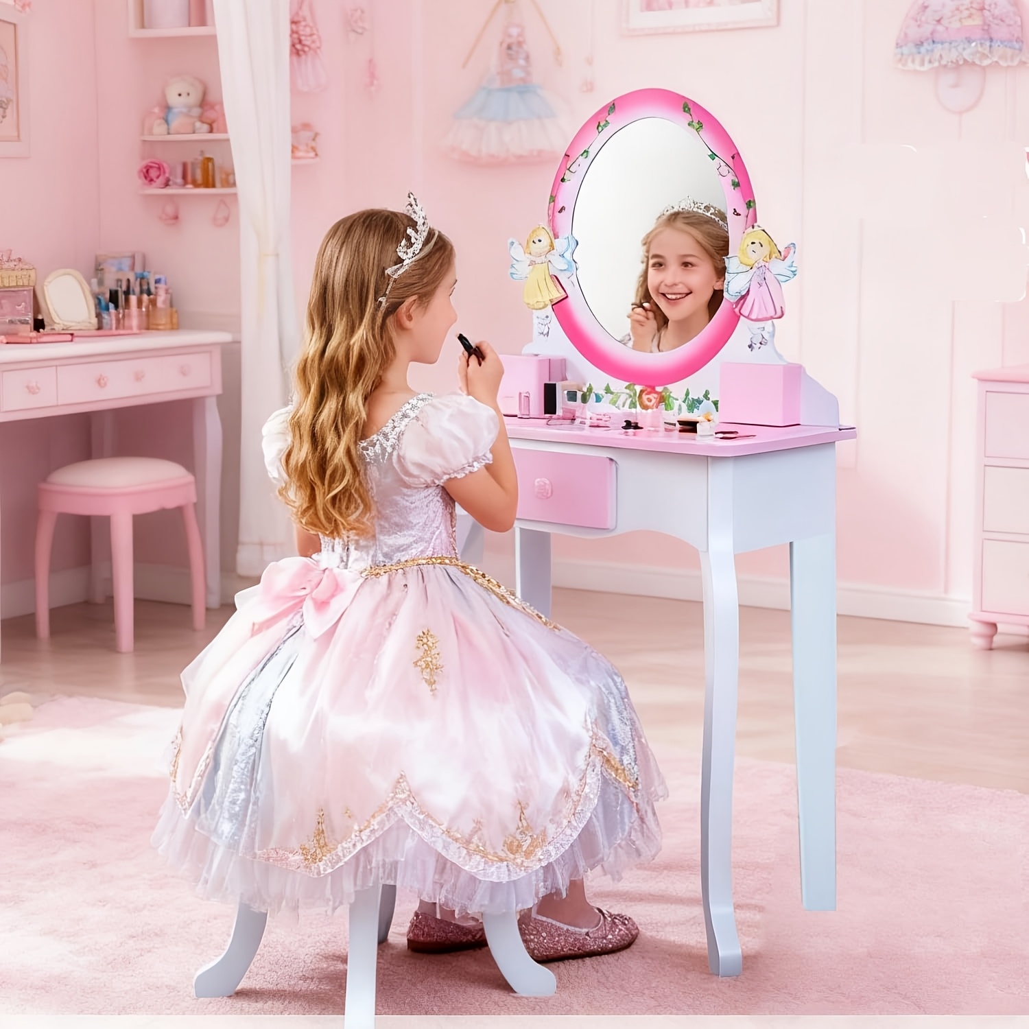 open lace back dress Amazon.com: Costzon Kids Vanity Table and Chair Set, Princess Makeup  Dressing Table with Drawer & Tri-Folding Mirror, 2 in 1 Vanity Set with  Detachable Top, Pretend Beauty Play Vanity Set for Girls (