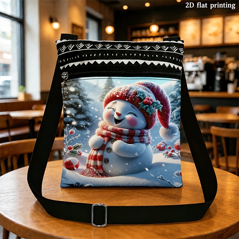 TEMU 1 pièce Sacoche unisexe à bandoulière réglable et fermeture éclair avec imprimé de neige nordique, de neige de Noël et finitions , Convient aux