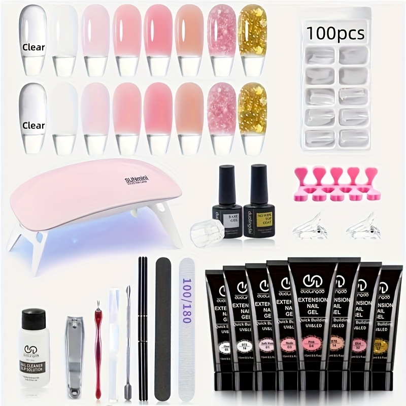 TEMU Poly Gel Nail Kit Starter: Poly Nail Gel With U V Lamp Slip Solution Quick Dry Nails Durable Salon Home Use