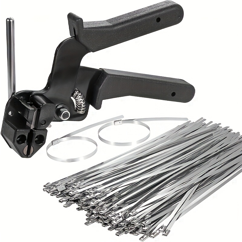 stainless steel zip tie pliers and metal zip tie set heavy duty metal zip tie tool kit special tool for fixing and cutting stainless steel zip ties   with 100 heavy duty metal zip ties stainless steel cable tie gun precision tightening and easy cutting portable heavy duty industrial cable management and organization tool