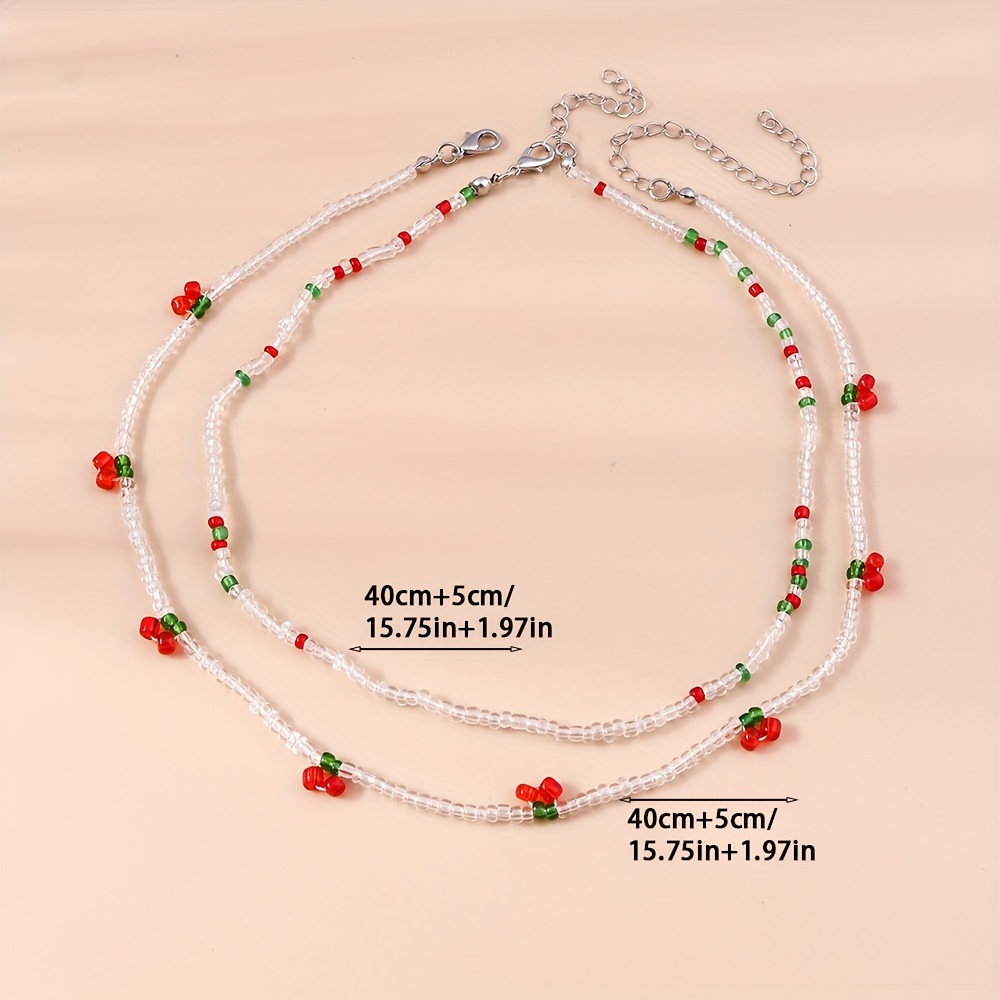 2pcs Women's Cherry Fruit Bead Necklace Set Bohemian Gothic Style