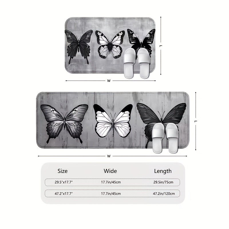 TEMU 1pc, Black And White Kitchen Mat, 1.2cm Thick, Non-slip And Durable Bathroom Mat, Comfortable Standing Running Rug, Suitable For Kitchen, Home,