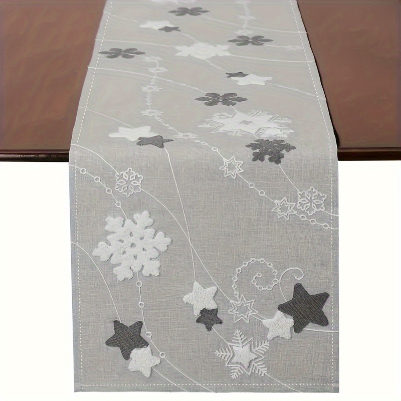 

Elegant Grey Christmas Table Runner - Polyester Woven Rectangular Table Cover For Kitchen, Dining & Banquet Decor - Holiday Garden Party Supplies, Room Decoration - 1pc