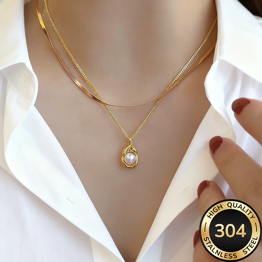 high quality stainless steel golden stacking necklace anti fading simple and elegant suitable for daily wear or party fashionable womens necklace jewelry accessories exquisite gift for women details 2