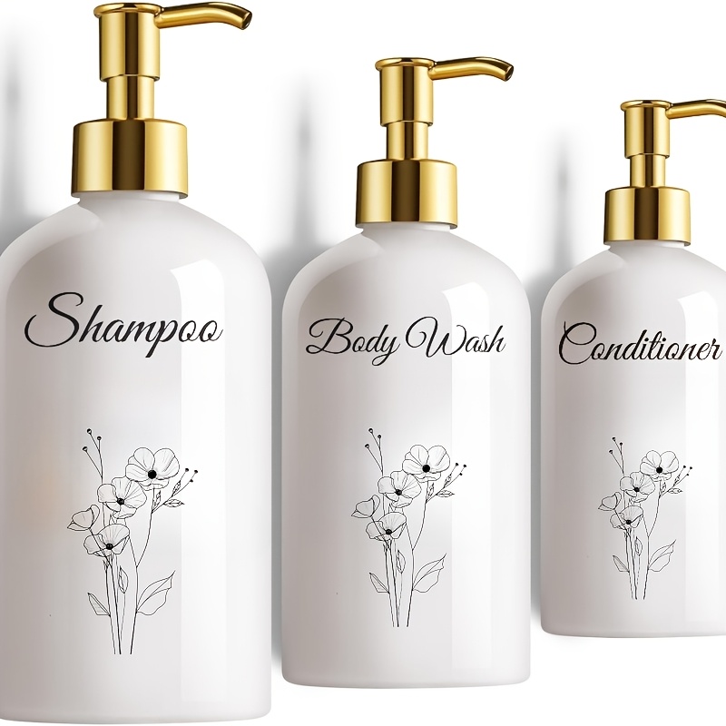 TEMU Golden-themed Pump Bottle Set, Consisting Of 3pcs, Each 500 Milliliters/17 Ounces, Designed For Replenishing Shampoo And Conditioner. Empty