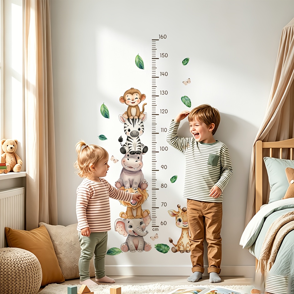 TEMU 1pc Cartoon Forest Animals Elephant Lion Zebra Giraffe Stackable Height Theme Large Height Wall Sticker, Suitable For Rooms, Kindergarten,