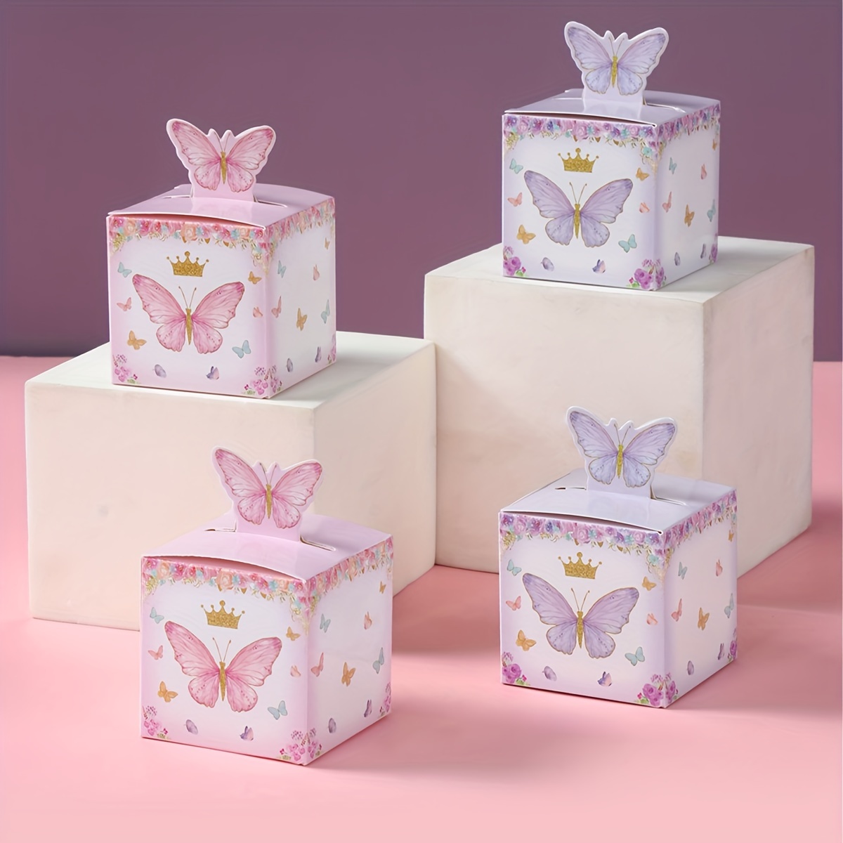 

24pcs, Pink Purple Butterfly Paper Candy Boxes Butterfly Theme Birthday Foodie Gifts Box Bag Bridal Shower Wedding Party Favors Packing Boxes