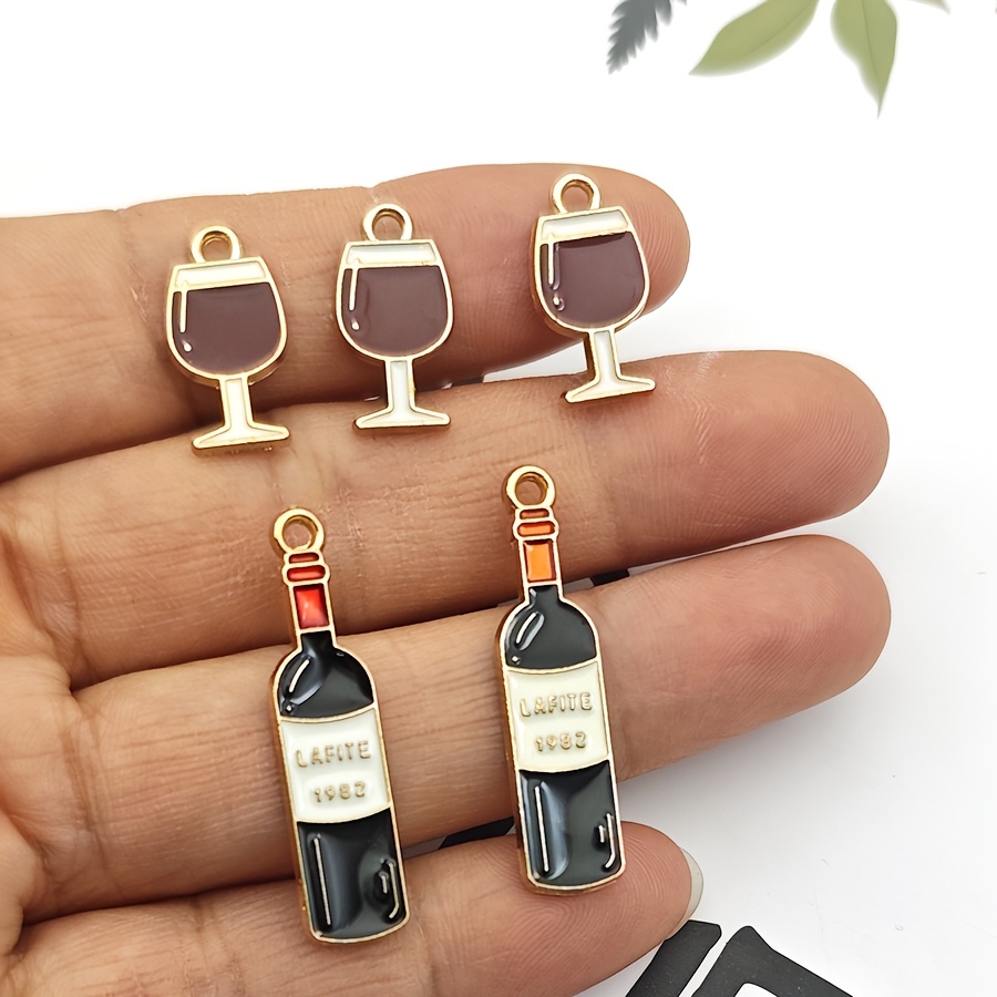 E-shop 10 Weinglas- Weinflaschen-Anhänger, Schmuckzubehör aus Legierung für DIY-Ohrringe, Halsketten, Armbänder, Schlüsselanhänger Taschenanhänger