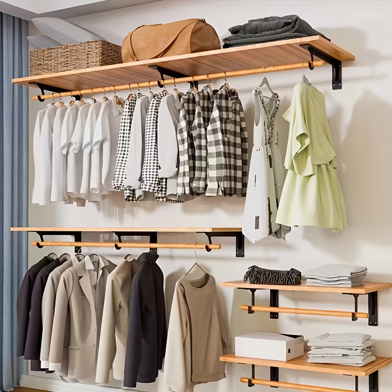 TEMU 2pcs Heavy-duty Metal Shelf Brackets With Hooks, Wall-mounted Triangular Shelf Support Brackets, Suitable For Integrated Brackets In Cloakrooms,