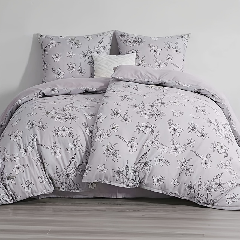 TEMU 135x200 Cm Bedding, 4pcs, 2x 135x200 Cm Duvet Covers With Purple Floral Pattern, 2x 80x80 Cm Pillowcases, Zipper Closure, Durable, Soft And