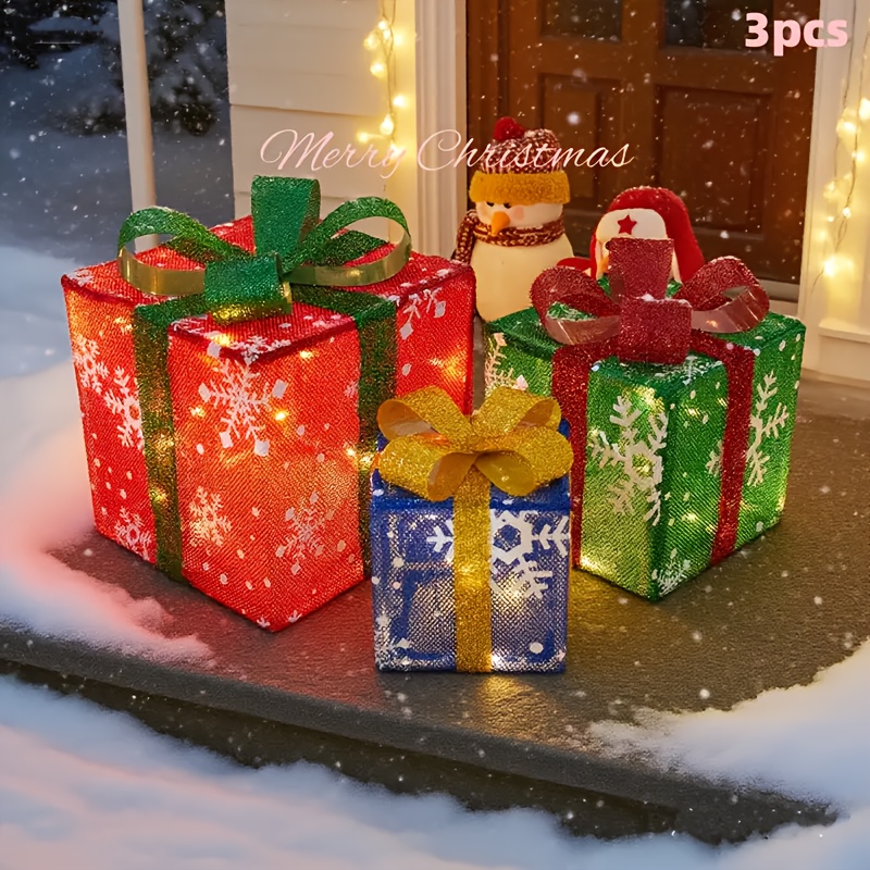 TEMU 3 Sizes Of Christmas Gift Box Decorative Lights, Large Stage Scene Decoration, Bow Tie, 60 Led Bead Luminous Gift Box, Suitable For Weddings,