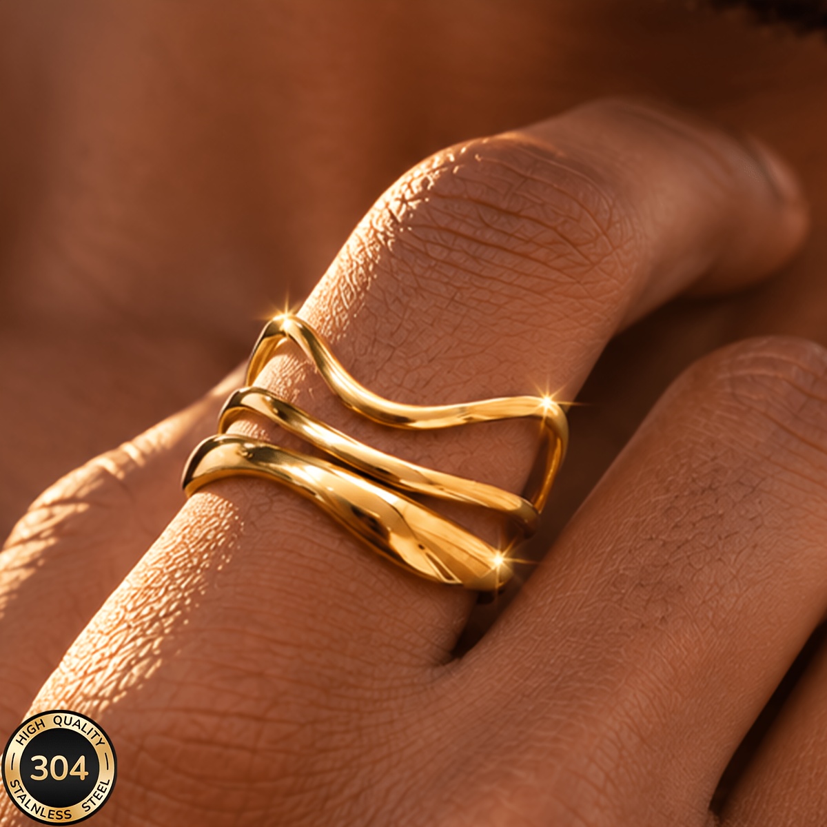 Unisex 18K Golden Plated Open-End Ring, Simple Design